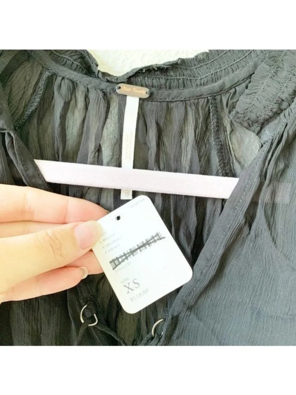Free People Black Sheer Balloon Sleeve Blouse Women's X-Small XS NWT